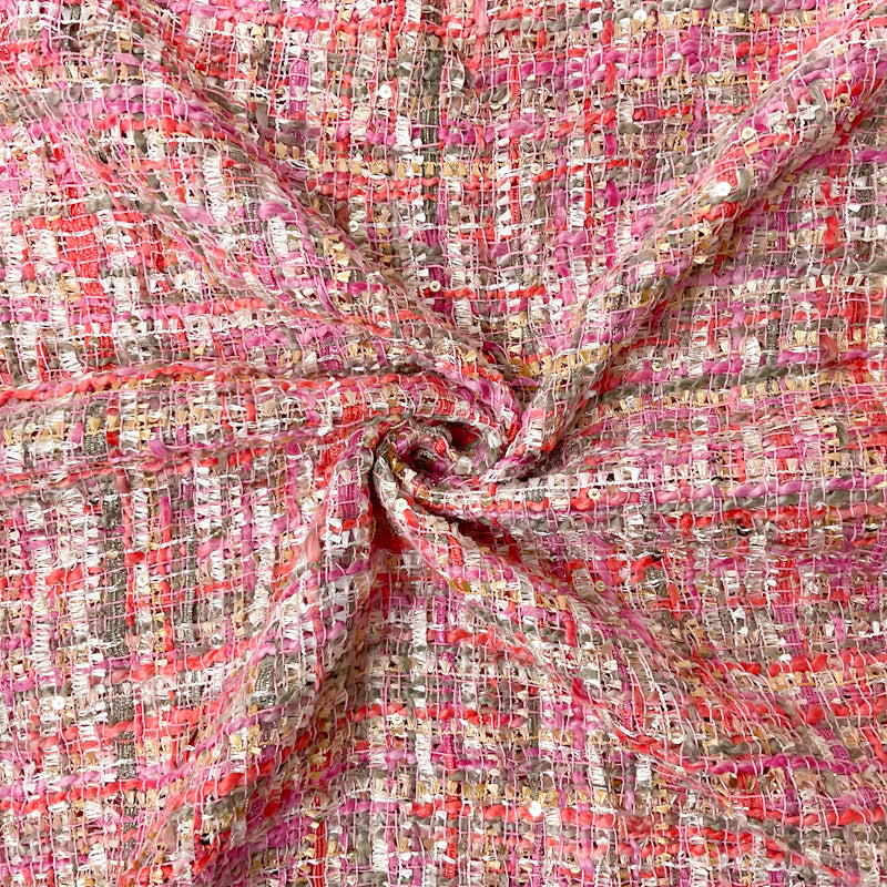 Pink-Gold-Multi Poly Tweed Boucle Sequin Novelty Woven Fabric