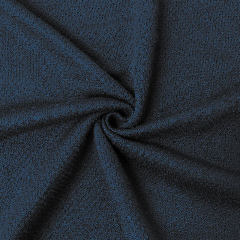 Navy Blue Poly Solid Brushed Boucle Knit Fabric