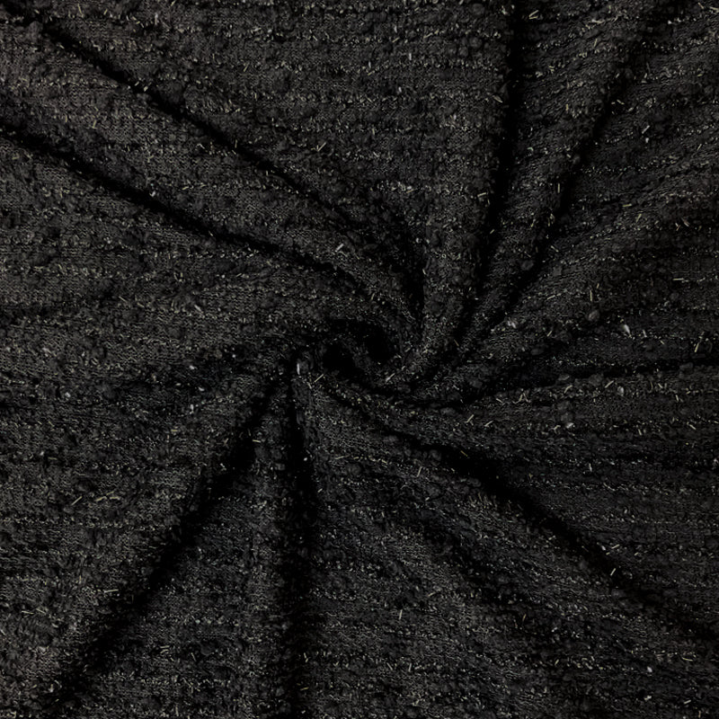 Black Poly Metallic Stripe Boucle Knit Fabric