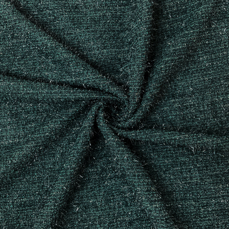 Green-Silver Poly Metallic Eyelash Boucle Knit Fabric