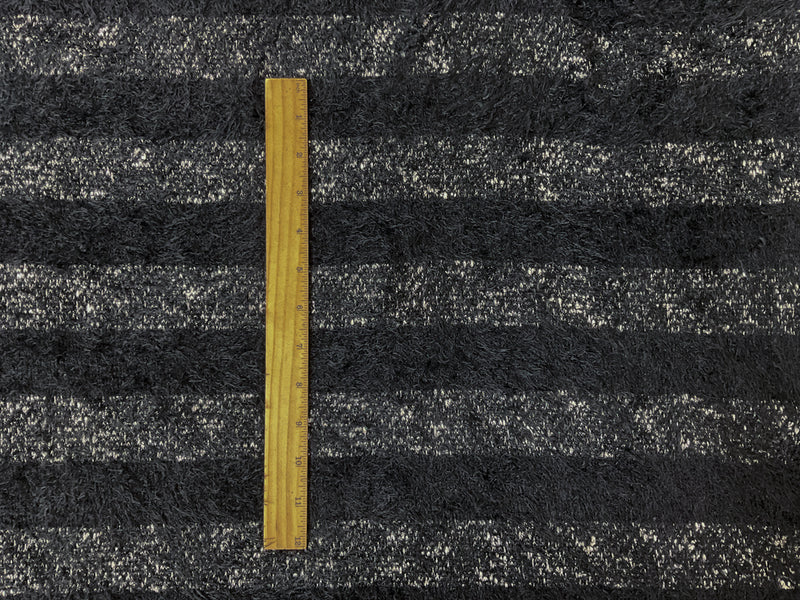 Black-White Poly Cotton Stripe Eyelash Knit Fabric