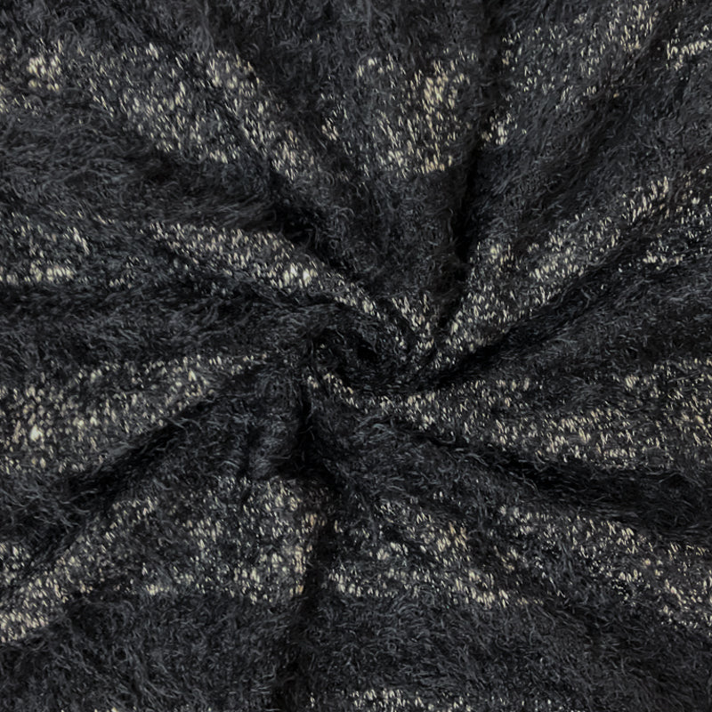 Black-White Poly Cotton Stripe Eyelash Knit Fabric
