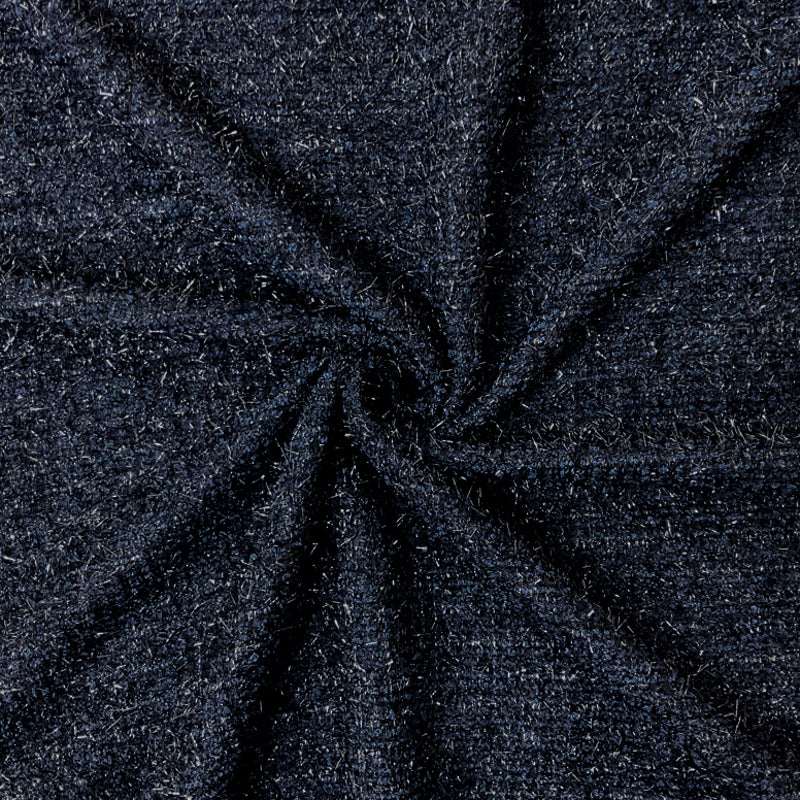 Deep Navy-Black Poly Metallic Eyelash Boucle Knit Fabric