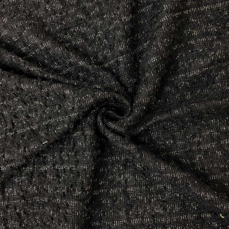 Black-Silver Poly Metallic Texture Boucle Knit Fabric