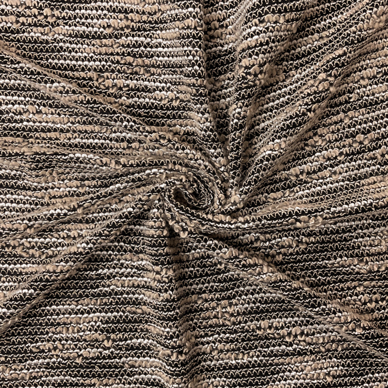 Black-Beige-White Poly Cotton Texture Boucle Double Knit Fabric