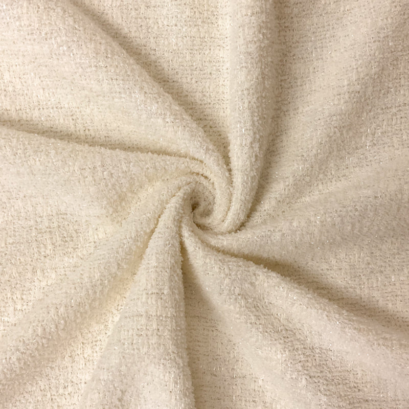 White-Ivory Poly Cotton Sparkle Texture Boucle Knit Fabric