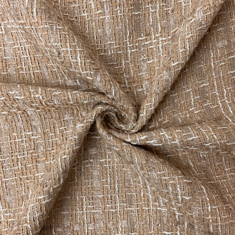 Brown-Multi Poly Check Tweed Boucle Novelty Woven Fabric
