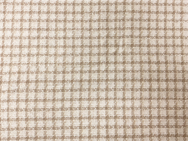 Beige-White-Gold Poly Check Tweed Boucle Novelty Woven Fabric