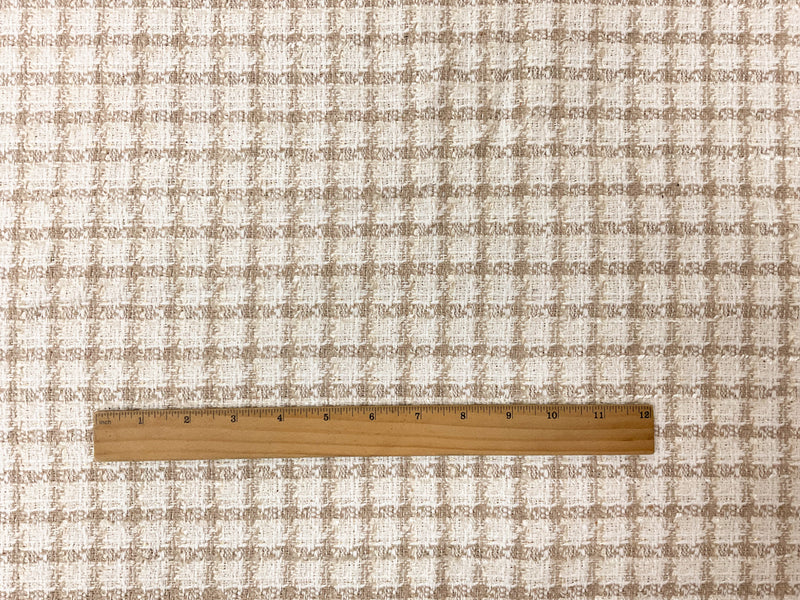 Beige-White-Gold Poly Check Tweed Boucle Novelty Woven Fabric