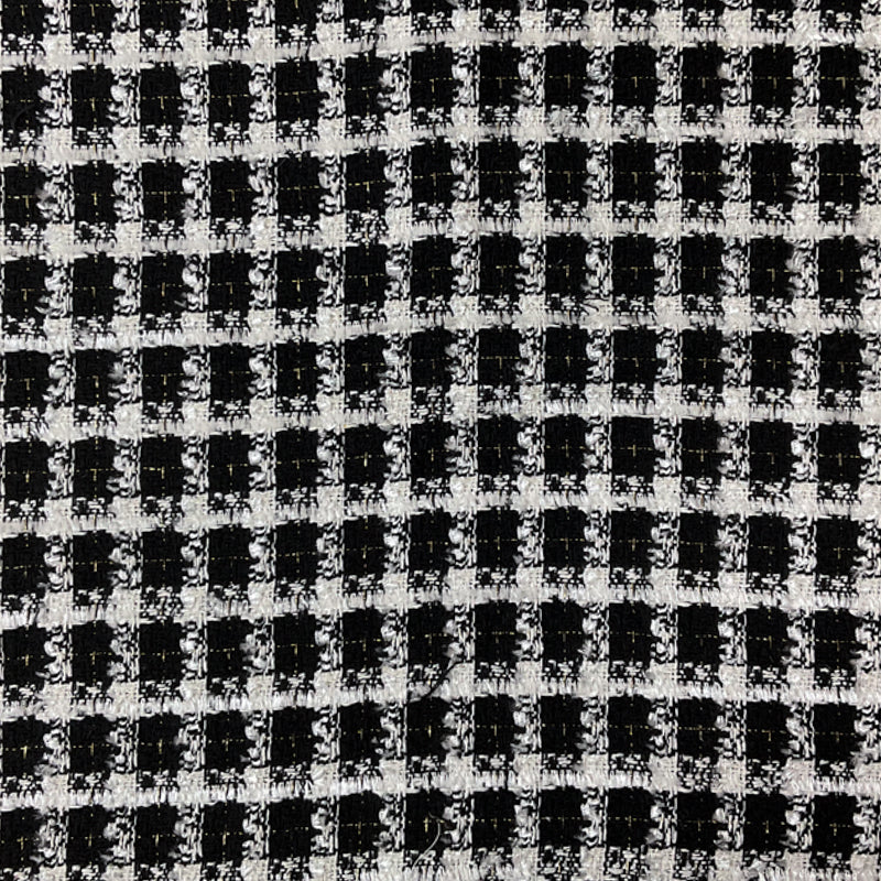 Black-White-Gold Poly Check Tweed Boucle Novelty Woven Fabric