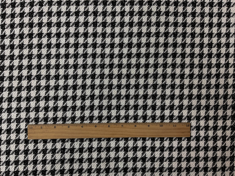 Black-White-Silver Poly Cotton Houndstooth Twill Woven Fabric