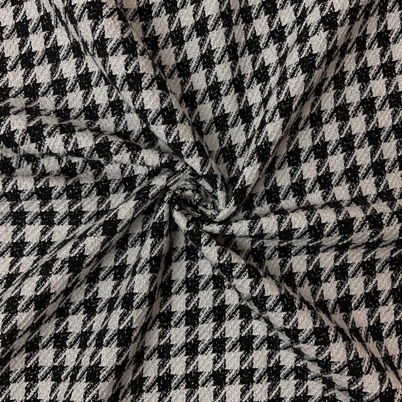 Black-White-Silver Poly Cotton Houndstooth Twill Woven Fabric