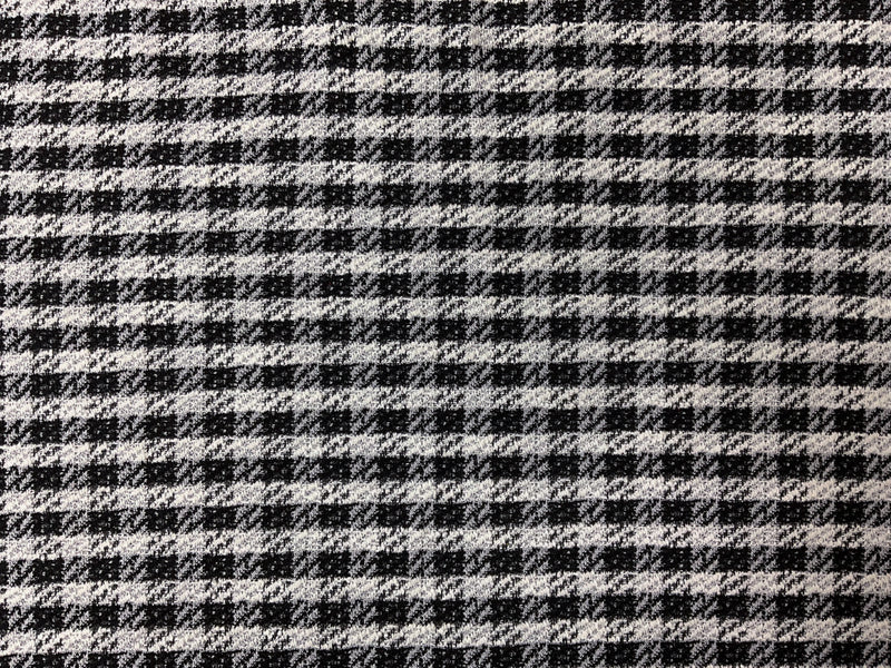 Black-White Poly Cotton Check Boucle Double Knit Fabric