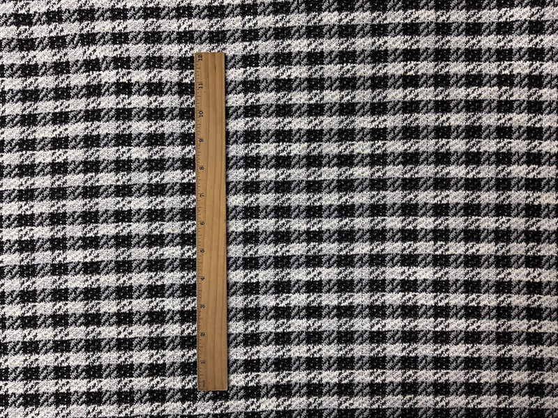 Black-White Poly Cotton Check Boucle Double Knit Fabric