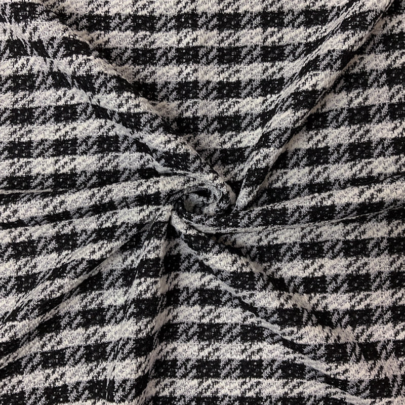 Black-White Poly Cotton Check Boucle Double Knit Fabric