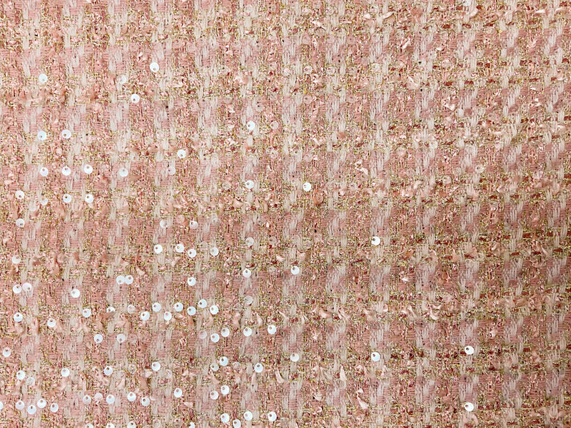 Pink-Gold-Multi Poly Tweed Boucle Sequin Novelty Woven Fabric