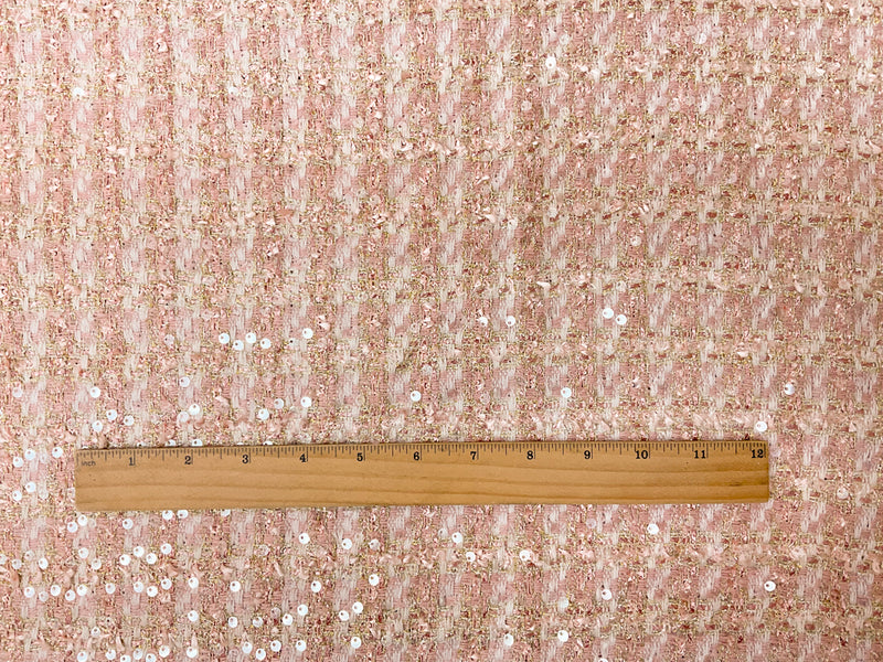 Pink-Gold-Multi Poly Tweed Boucle Sequin Novelty Woven Fabric