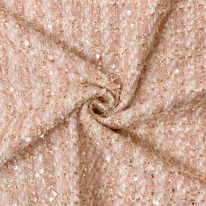 Pink-Gold-Multi Poly Tweed Boucle Sequin Novelty Woven Fabric