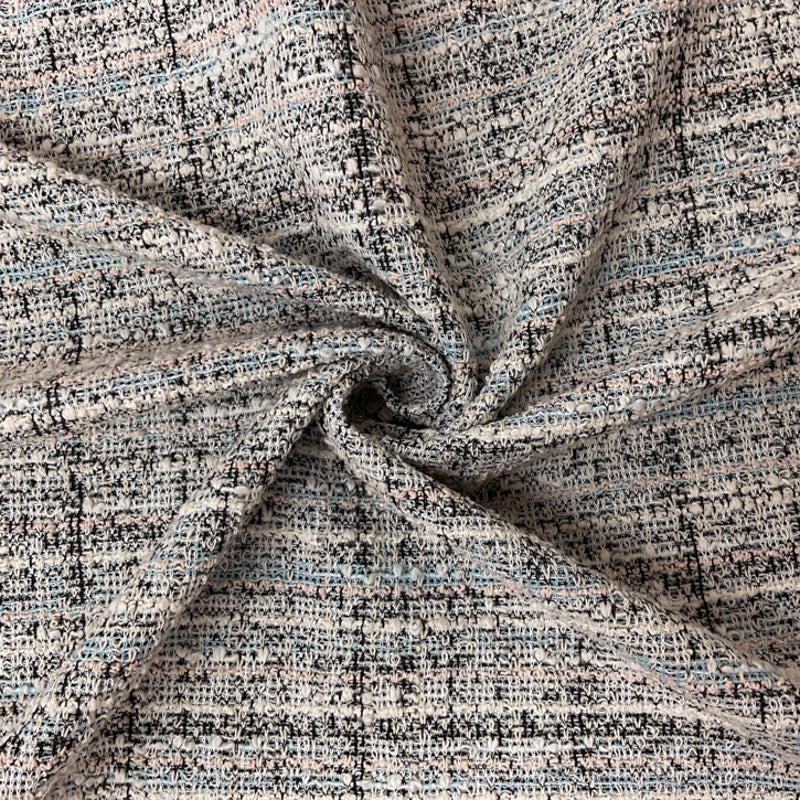 Blue-Pink-Silver Rayon Texture Boucle Double Knit Fabric
