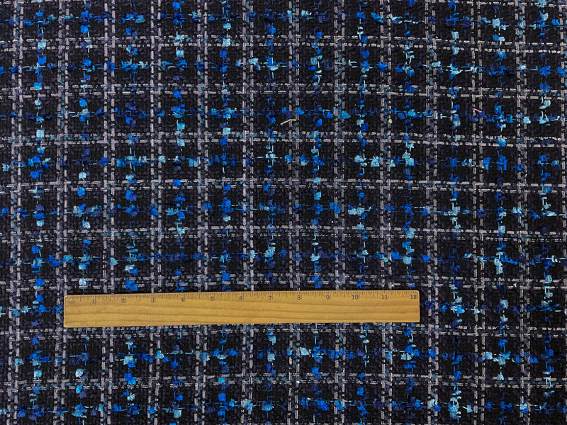 Black-Blue-Multi Poly Check Tweed Boucle Novelty Woven Fabric