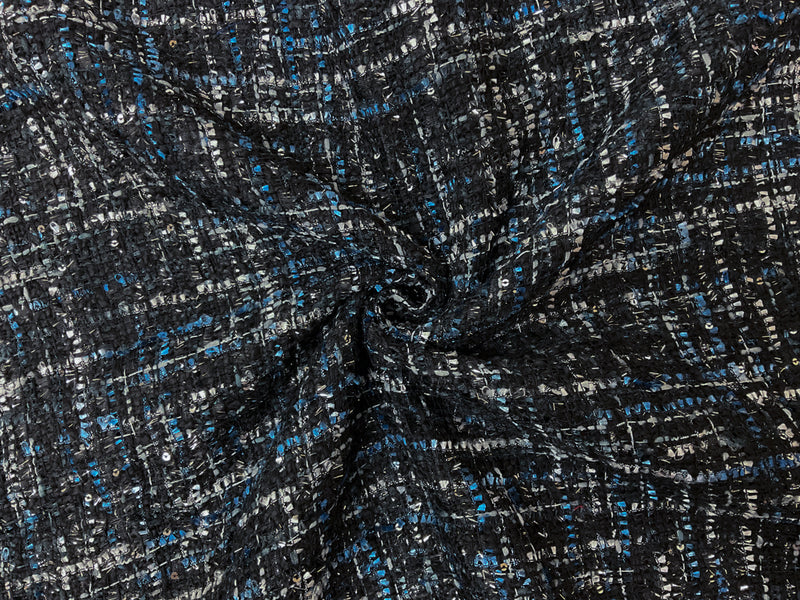 Black-Multi Poly Boucle Sequin Cross-Hatch Novelty Woven Fabric