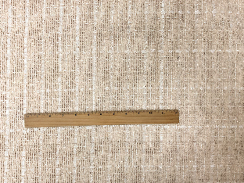Beige-White Poly Check Tweed Boucle Novelty Woven Fabric