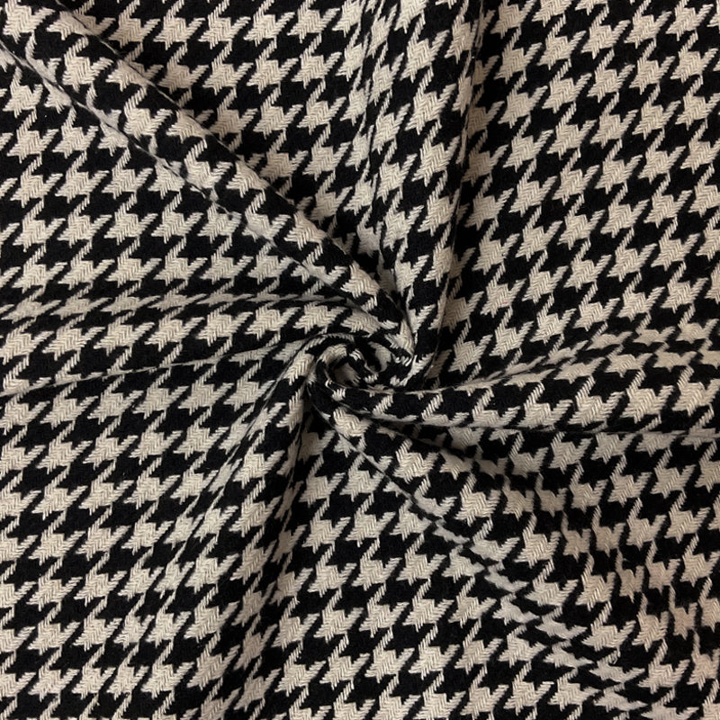 Black-Ivory Poly Cotton Houndstooth Twill Woven Fabric