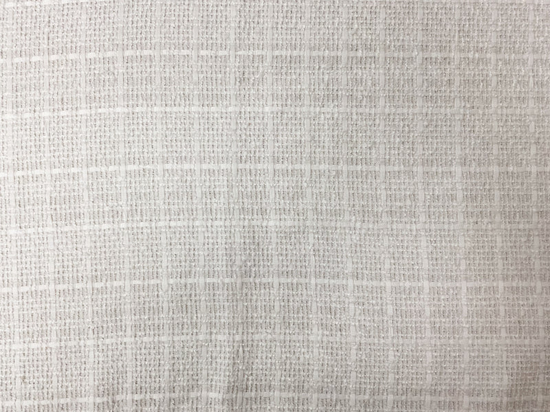 White Poly Check Tweed Boucle Woven Fabric