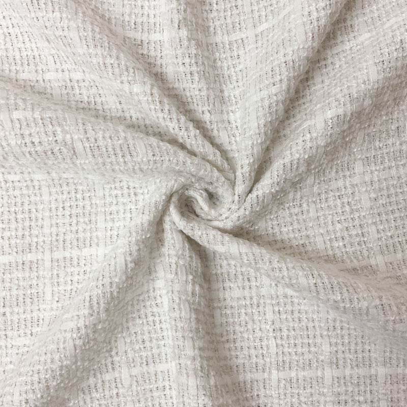 White Poly Check Tweed Boucle Woven Fabric