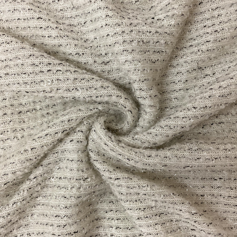 Off-White-Black Poly Sparkle Stripe Boucle Knit Fabric