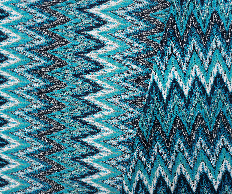 Turquoise-Silver Poly Chevron Crochet Lace Open Knit Fabric