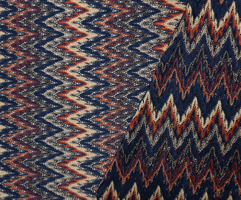 Navy-Red-Gold Poly Chevron Lace Novelty Open Knit Fabric