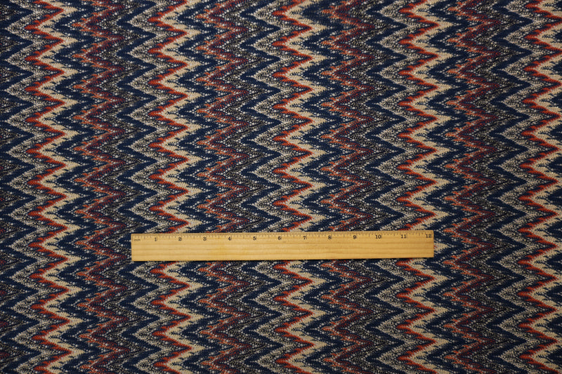 Navy-Red-Gold Poly Chevron Lace Novelty Open Knit Fabric
