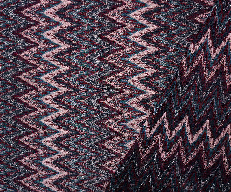 Red-Silver Poly Metallic Chevron Lace Novelty Open Knit Fabric