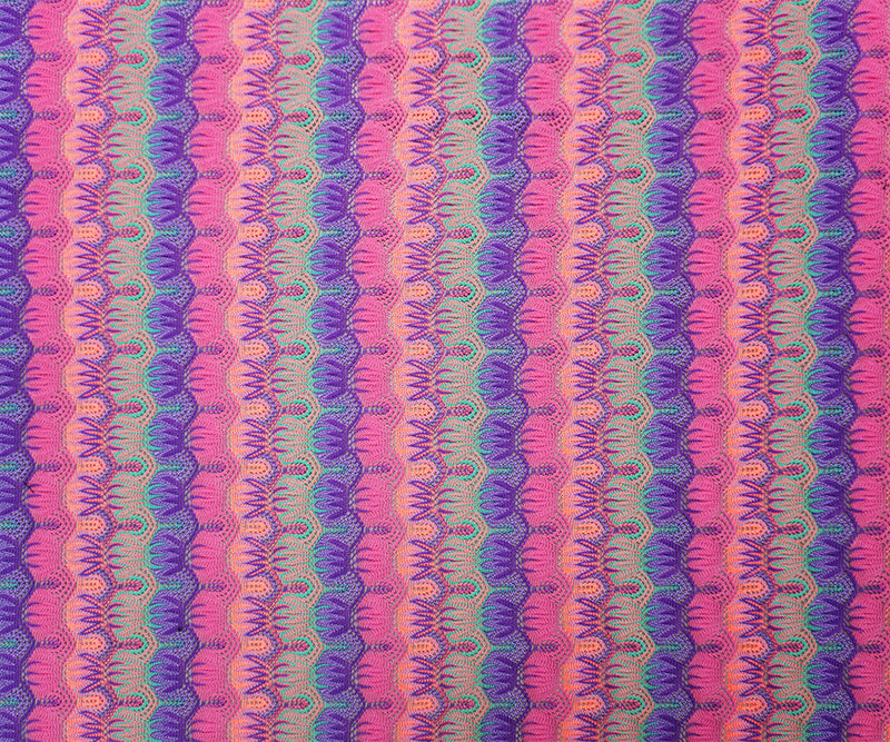 Purple-Multi Poly Abstract Crochet Lace Novelty Knit Fabric