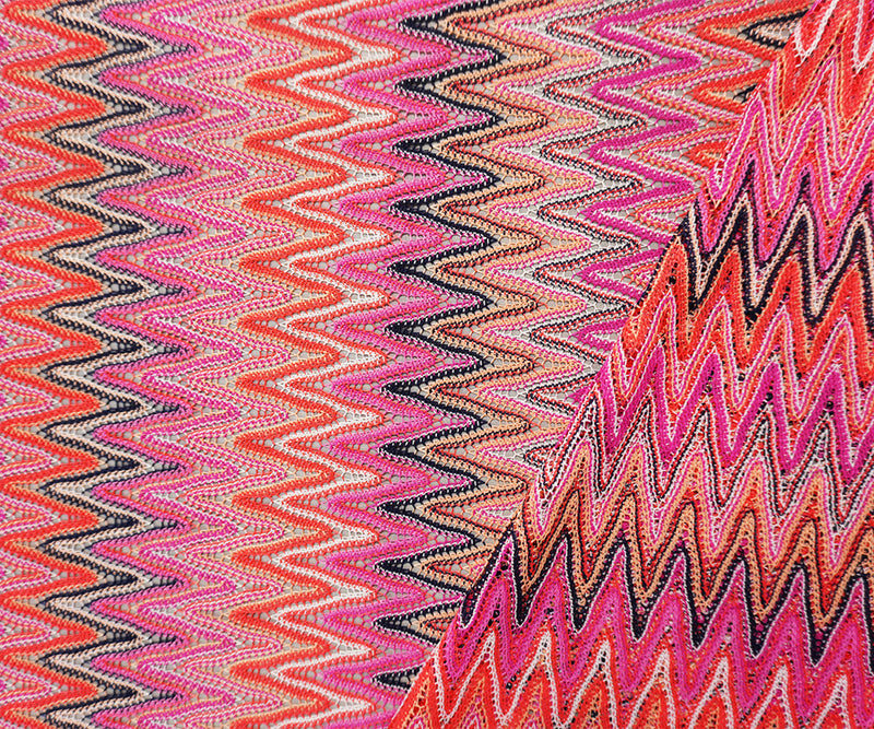 Pink-Multi Poly Chevron Crochet Lace Novelty Open Knit Fabric