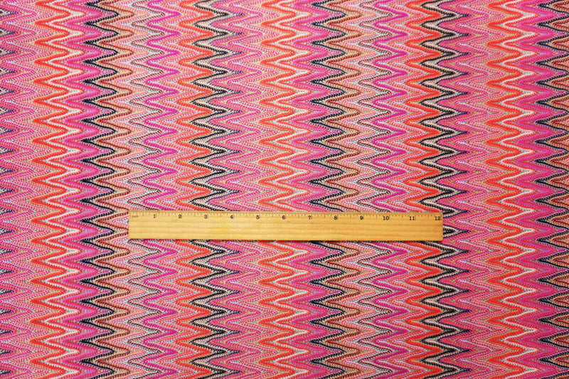 Pink-Multi Poly Chevron Crochet Lace Novelty Open Knit Fabric
