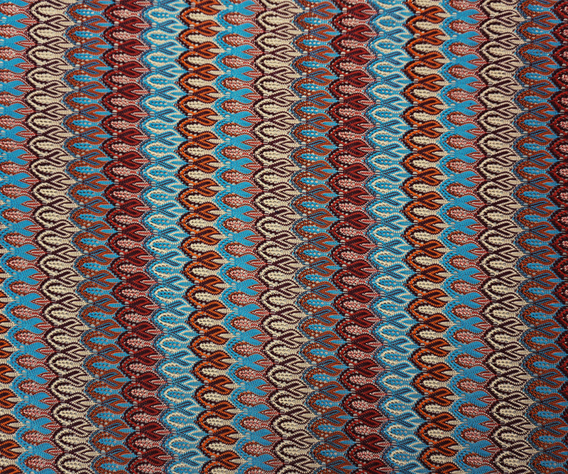Red-Teal-Multi Poly Ogee Crochet Lace Novelty Knit Fabric