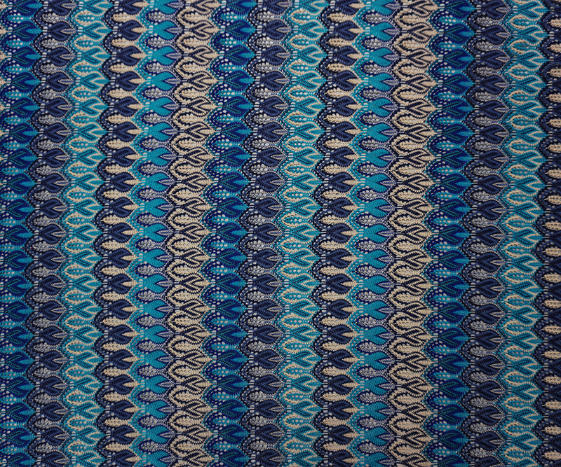 Blue-Turquoise-Beige Poly Ogee Crochet Lace Novelty Knit Fabric