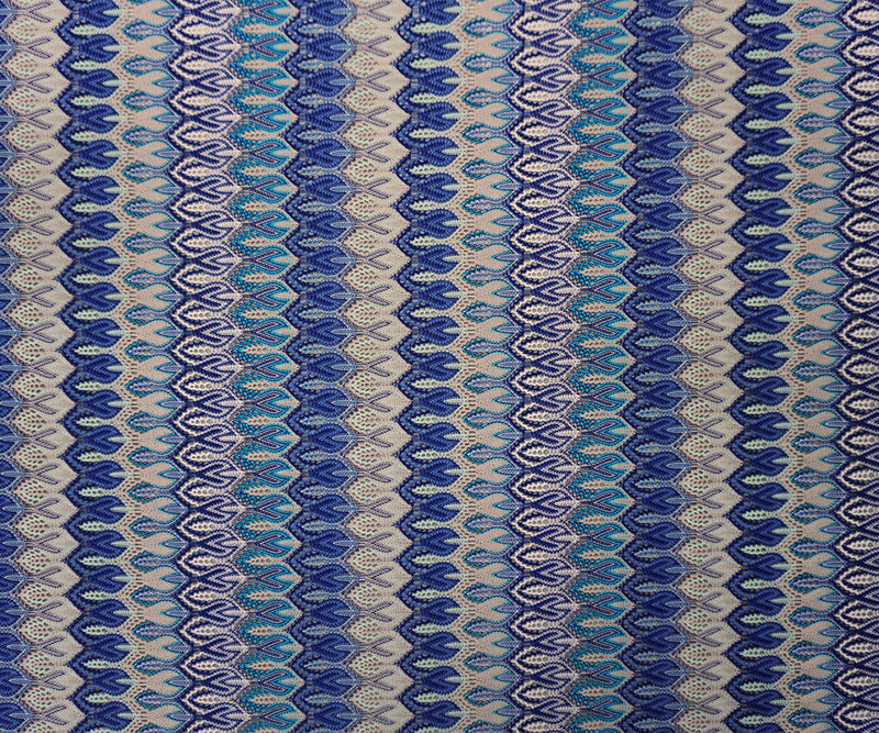 Blue-Beige-Multi Poly Ogee Crochet Lace Novelty Knit Fabric