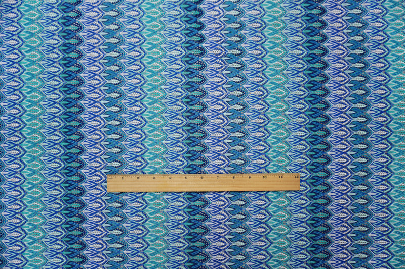 Blue-Green-Teal Poly Ogee Crochet Lace Novelty Knit Fabric