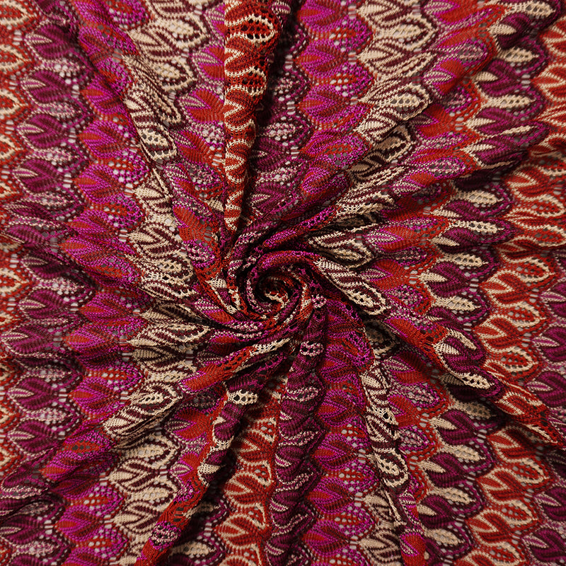 Red-Purple-Multi Poly Ogee Crochet Lace Novelty Knit Fabric