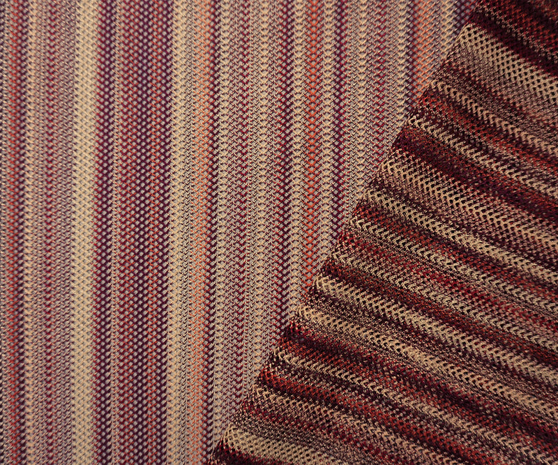 Red-Brown-Multi Poly Stripe Crochet Lace Novelty Mesh Knit Fabric
