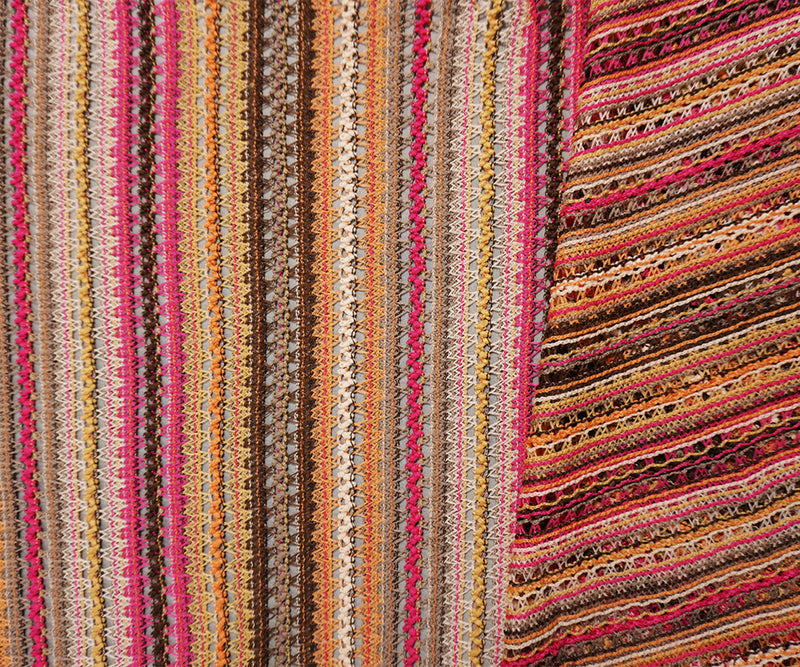 Brown-Orange-Multi Poly Stripe Crochet Lace Novelty Knit Fabric