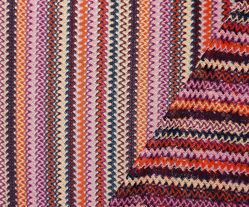 Purple-Navy Poly Stripe Crochet Lace Novelty Open Knit Fabric