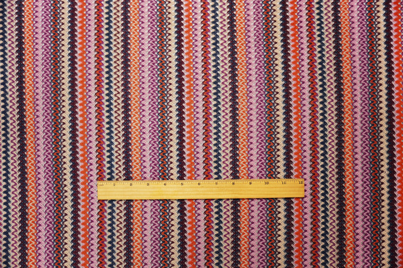 Purple-Navy Poly Stripe Crochet Lace Novelty Open Knit Fabric