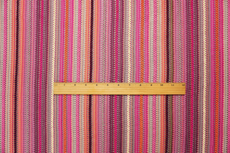 Pink-Multi Poly Stripe Crochet Lace Novelty Knit Fabric