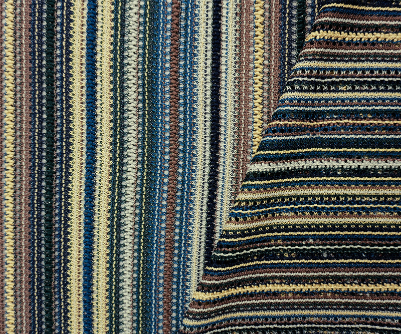 Green-Navy Poly Stripe Crochet Open Lace Novelty Knit Fabric
