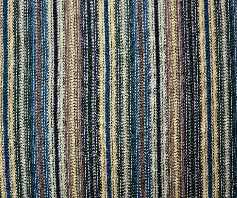 Green-Navy Poly Stripe Crochet Open Lace Novelty Knit Fabric