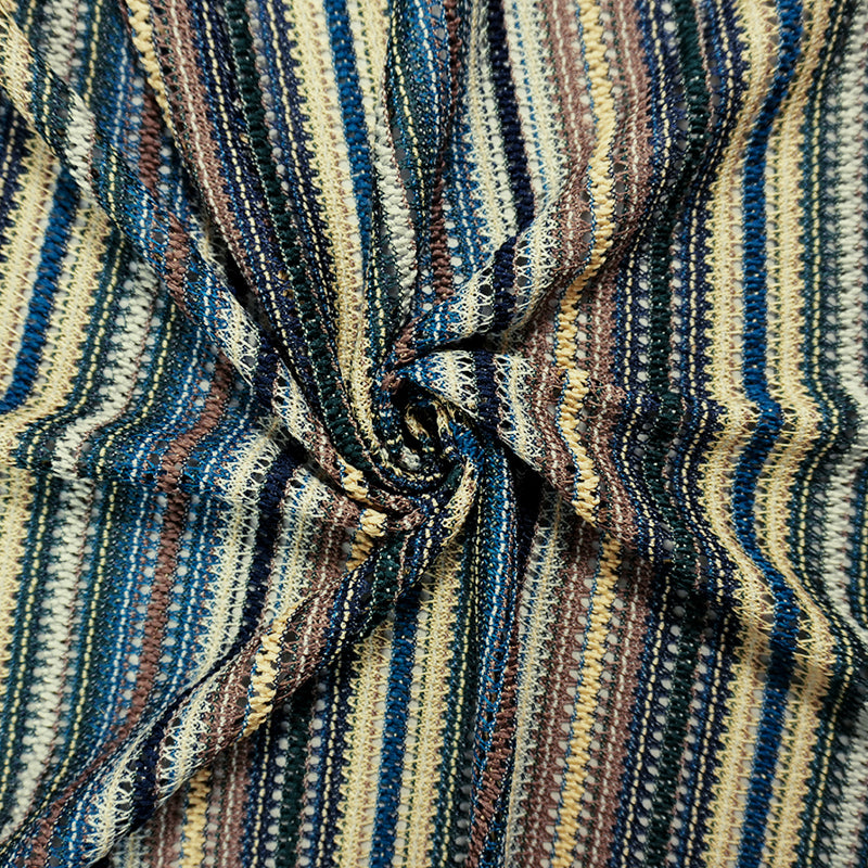 Green-Navy Poly Stripe Crochet Open Lace Novelty Knit Fabric